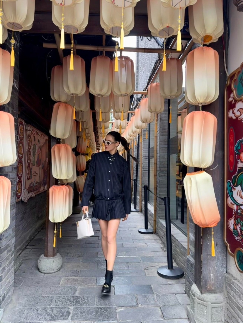 Miu Miu Black Pinstripe Oversized Blouson Jacket with Gold Accents