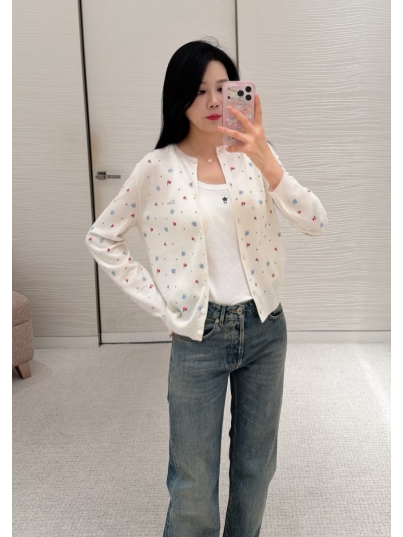Dior Miss Dior Garden Embroidery Knit Cardigan in Off-White