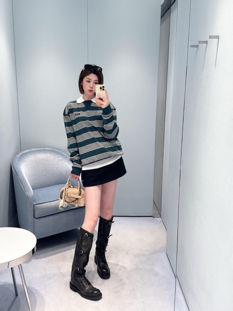 Miu Miu Oversized Forest Green Striped Cotton Sweatshirt