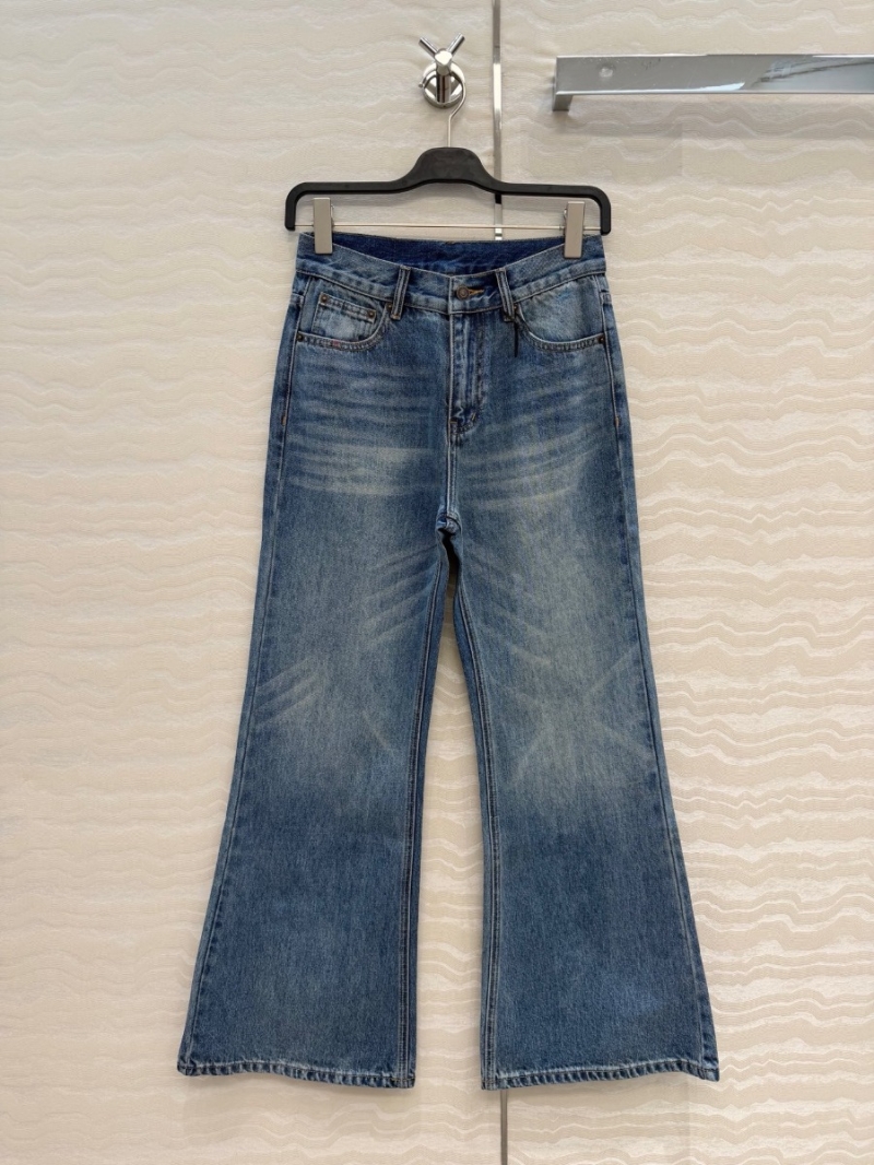 Celine Premium Imported Washed Denim Slight Flare Jeans in Vintage Blue
