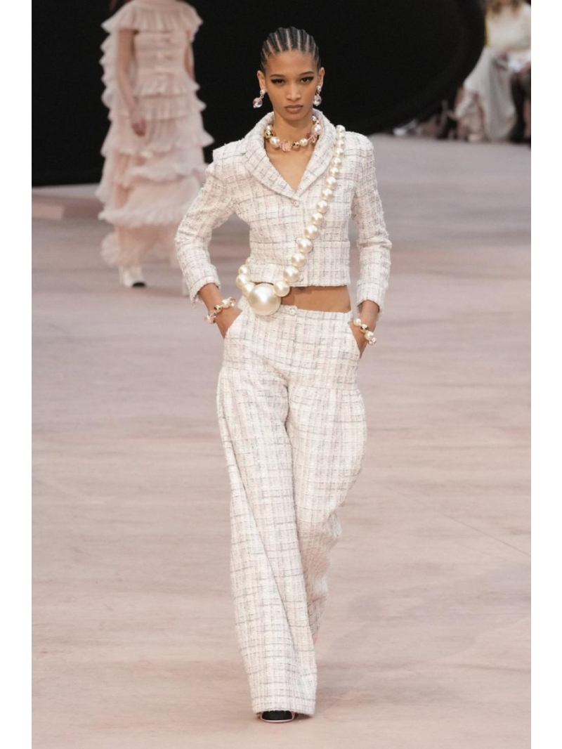 Chanel 26S Advanced Workshop Pastel Multi-Color Tweed Jacket and Wide-Leg Pants Set