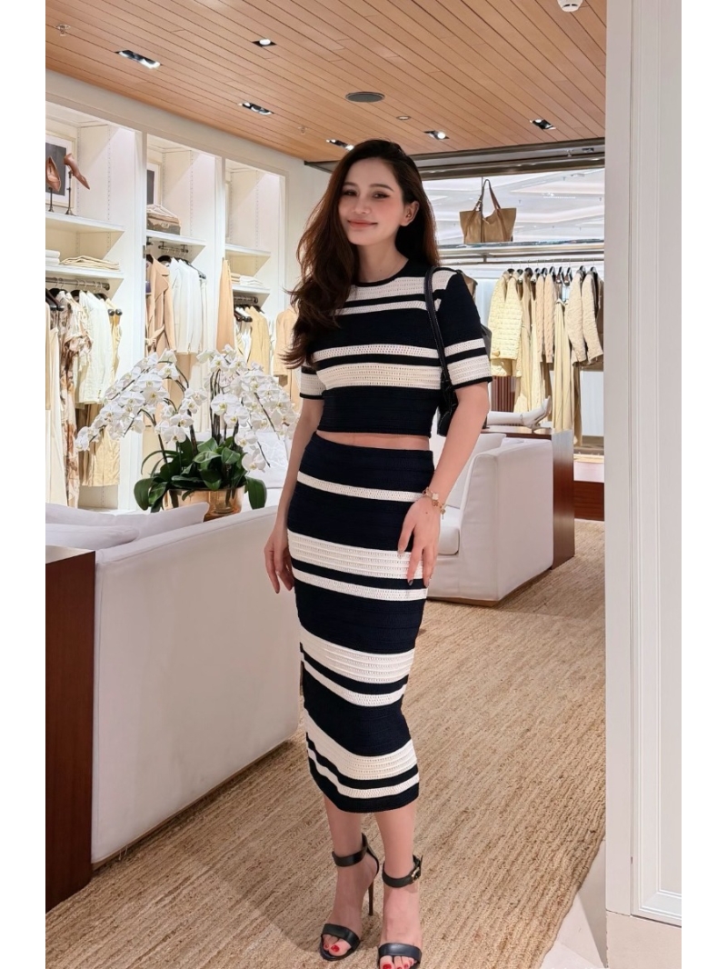 Ralph Lauren Tencel-Cotton Blend Nautical Striped Pointelle Knit Two-Piece Set