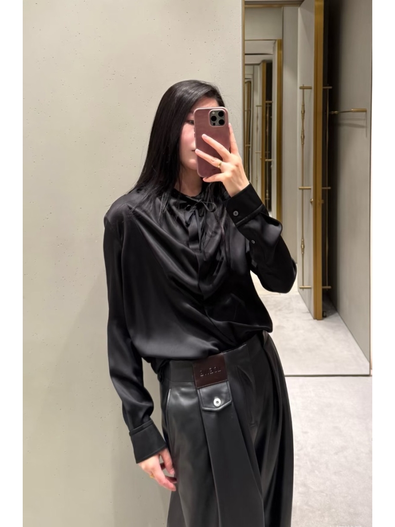 Loewe Acetate Silk Irregular Drawstring Blouse in Black - Retro Minimalist Sophistication