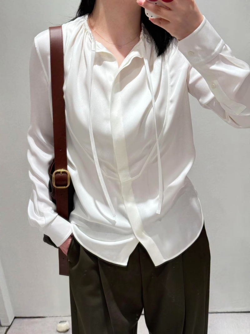 Loewe Signature Acetate Silk Irregular Drawstring Blouse in Cream