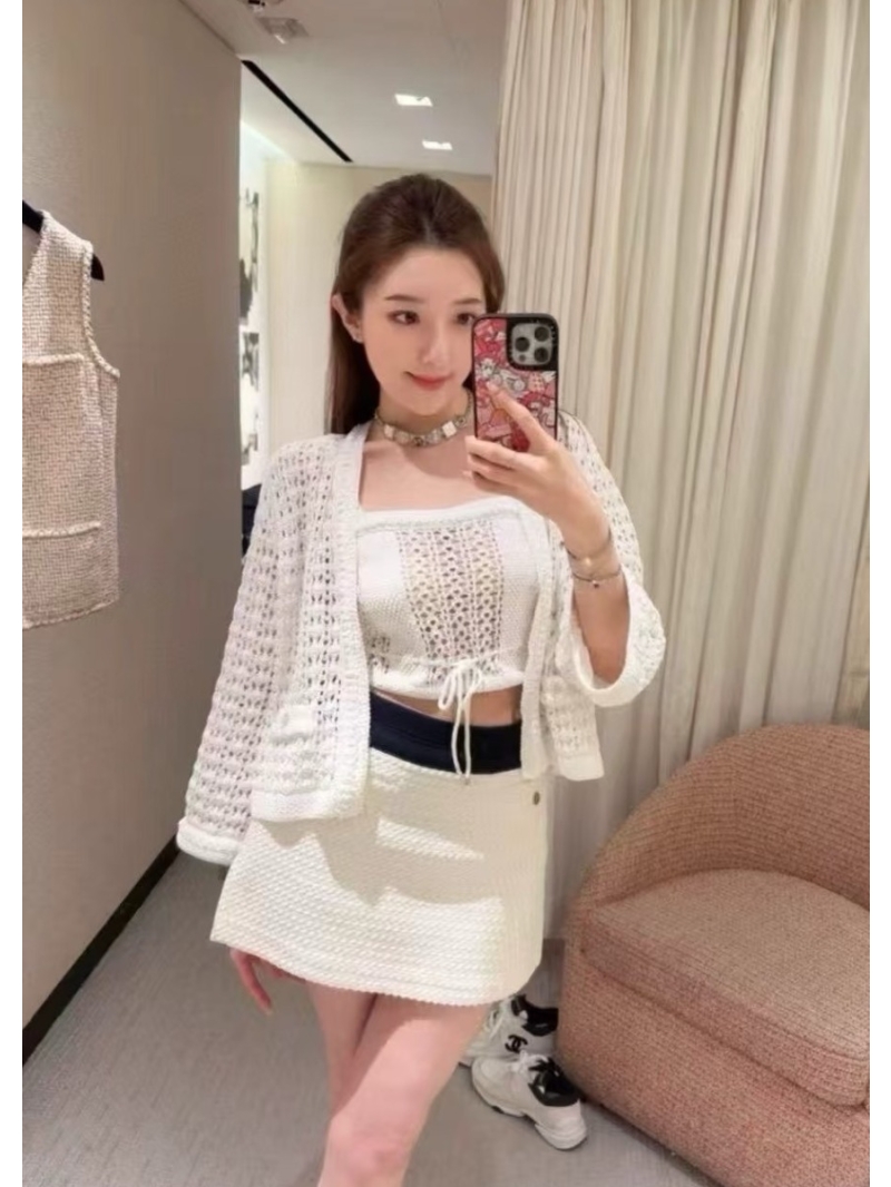 Chanel Limited Edition Artisan Open-Work CC Buckle Short Cardigan in White