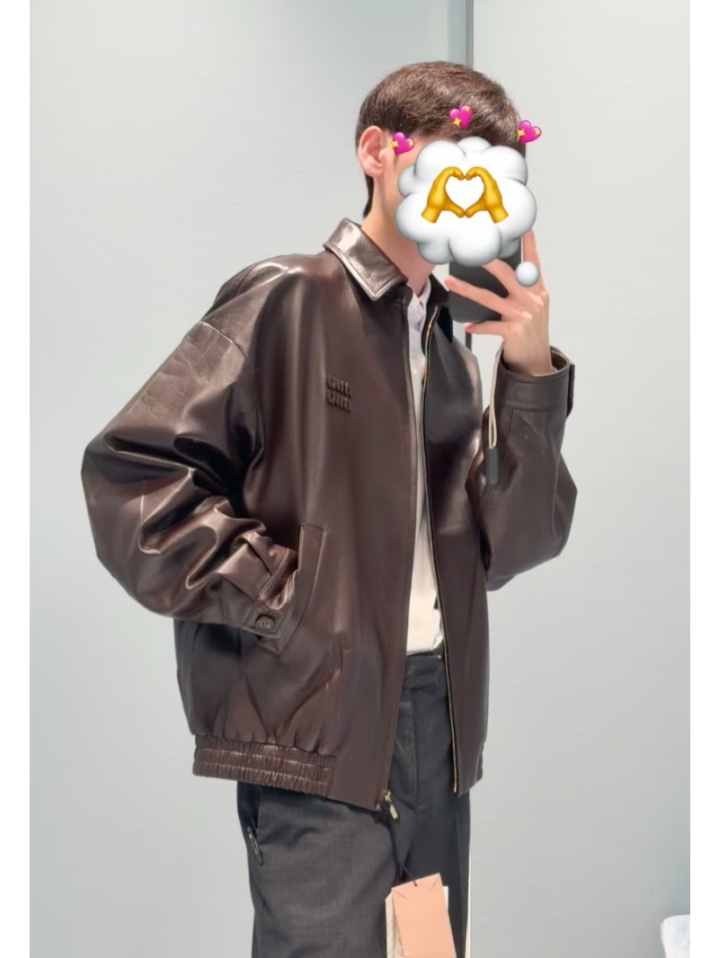 Miu Miu Sumptuous Vintage Lambskin Leather Biker Jacket in Chocolate Brown