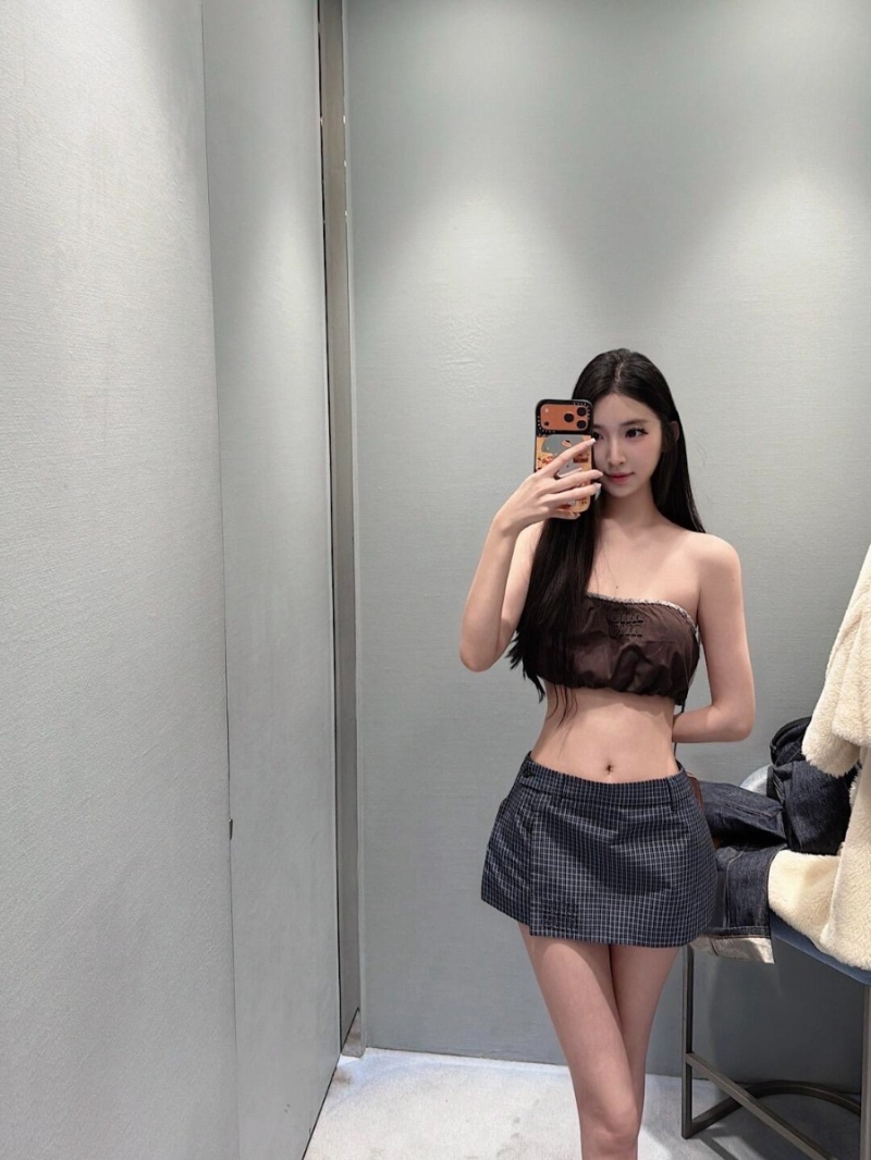 Miu Miu Micro-Mini Checkered Skirt in Navy and Slate Grey - High-Tech Fabric Wrap Design