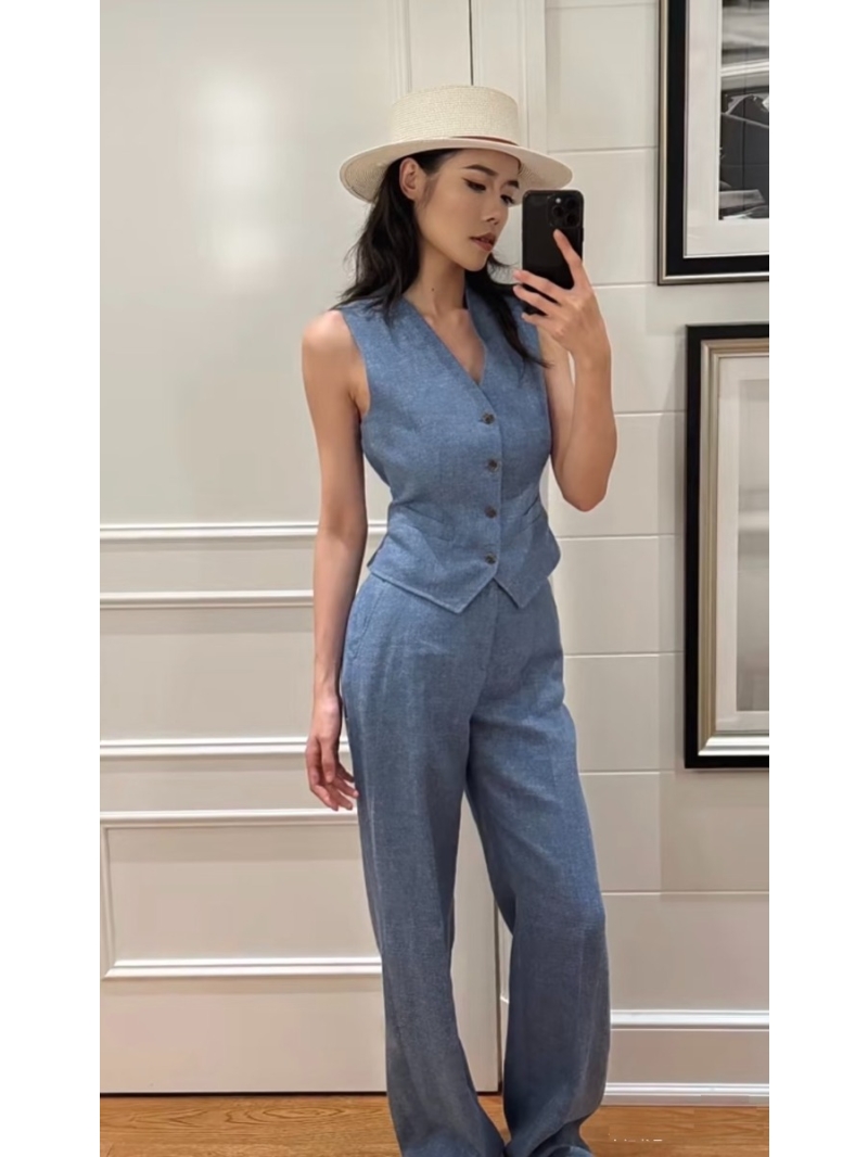 Ralph Lauren Custom Yarn-Dyed Fabric Wimbledon Blue Tailored Vest