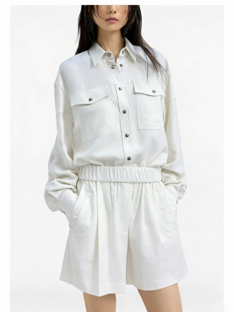 Brunello Cucinelli Luxe 100% Linen Drop-Shoulder Jacket and Shorts Set