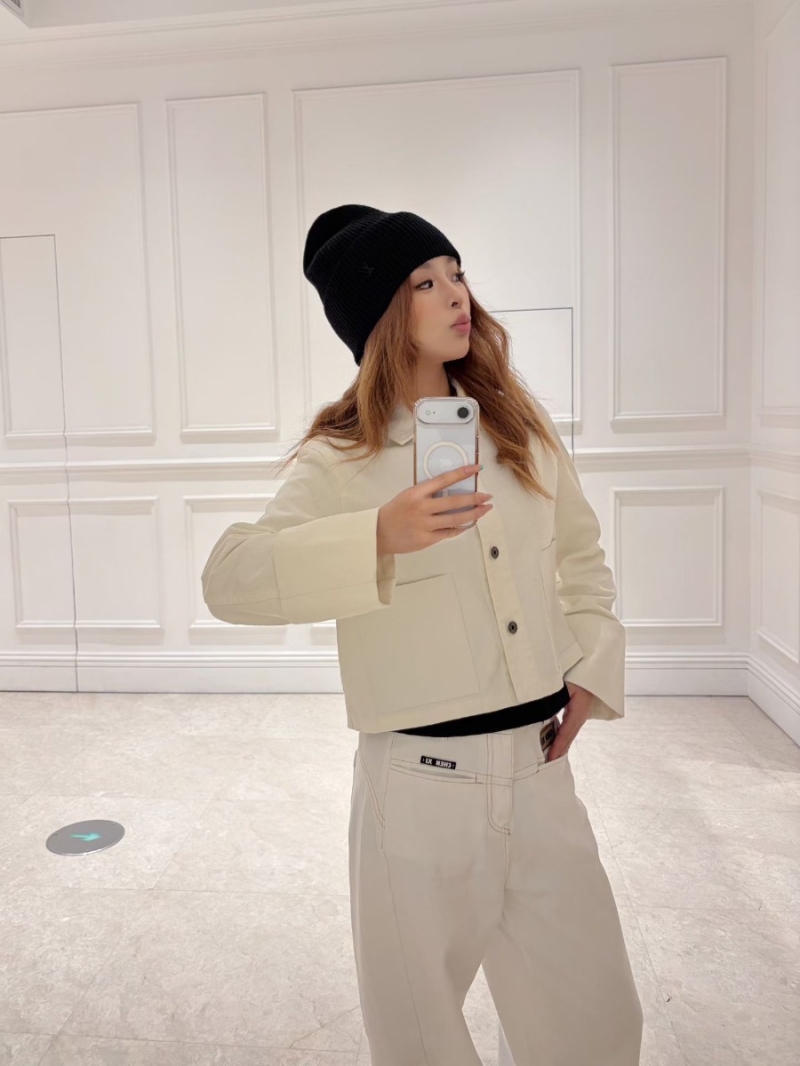 Loewe Premium Imported Washed Denim Roll-Sleeve Cropped Jacket in Cream