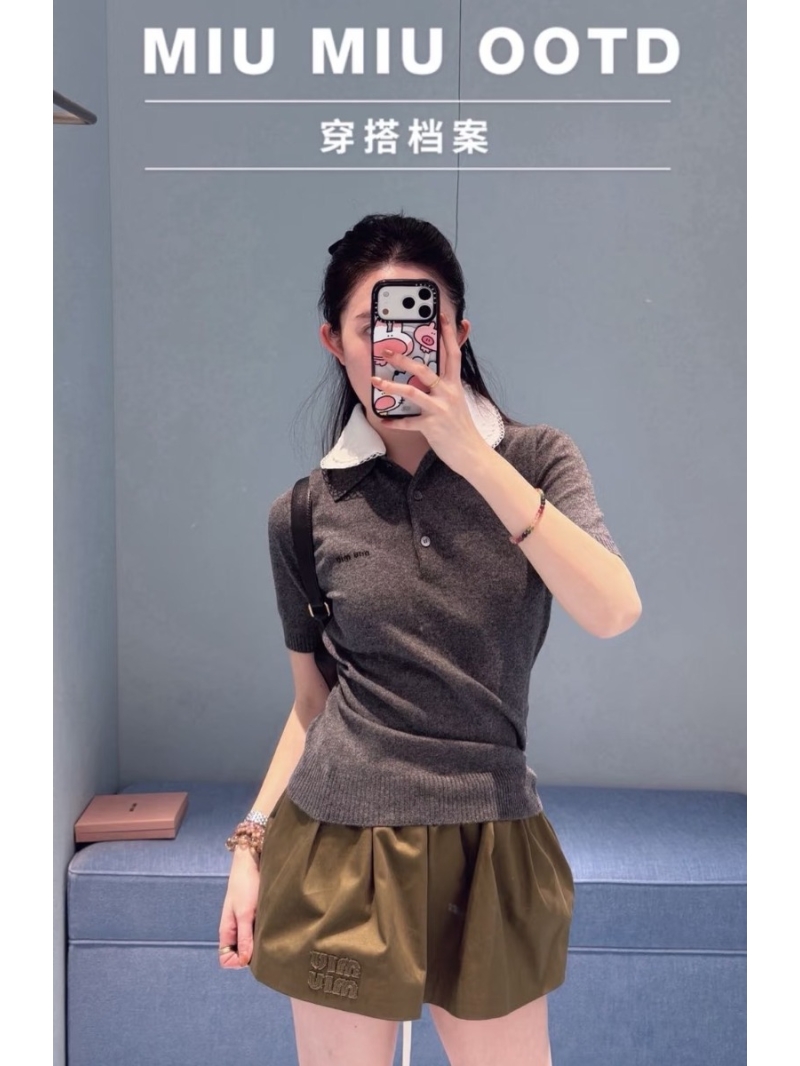 Miu Miu 100% Imported Wool Knit Polo Top with Detachable Embroidered Lace Collar