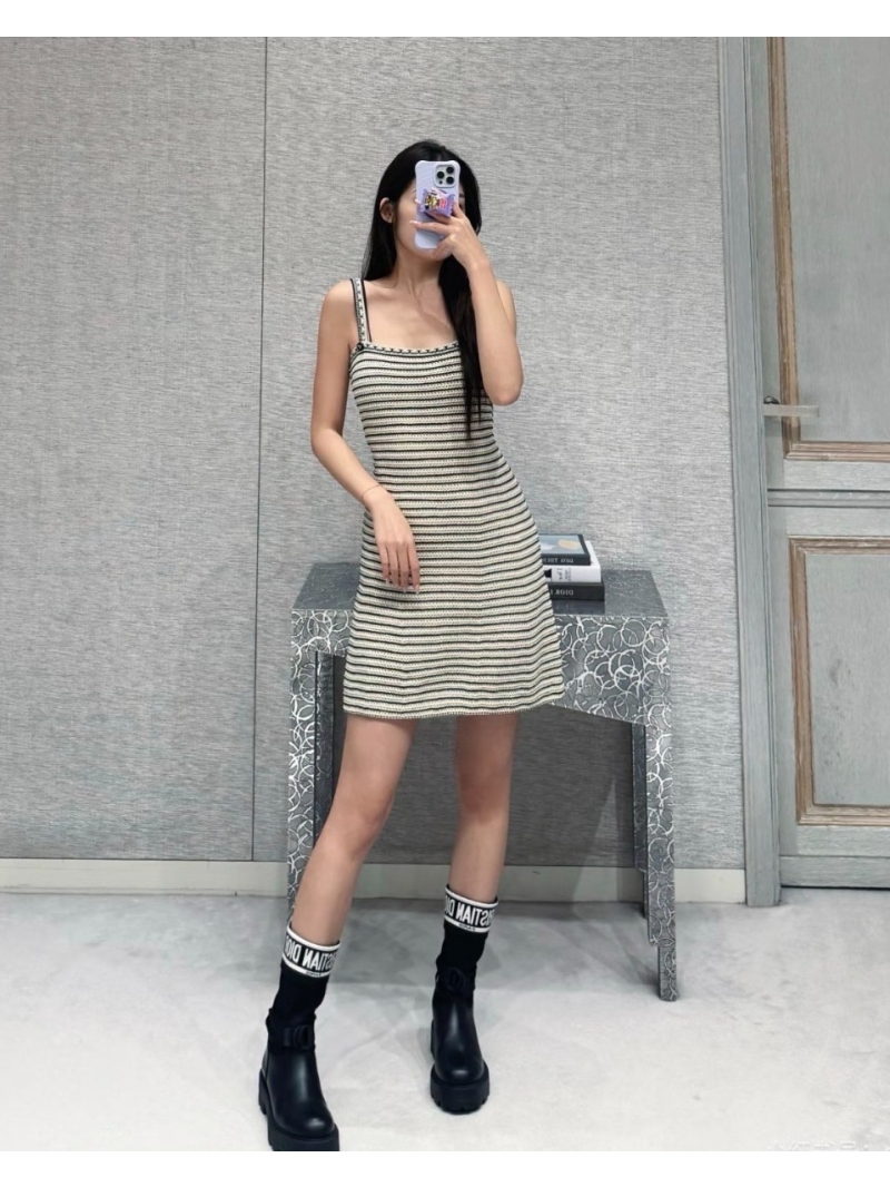 Dior Striped Knit Mini Dress in Ecru and Black - Exquisite Textured Crochet