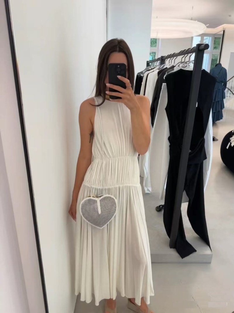 Alaia Custom Imported Cooling Silken Fabric Pleated Maxi Dress in Ivory