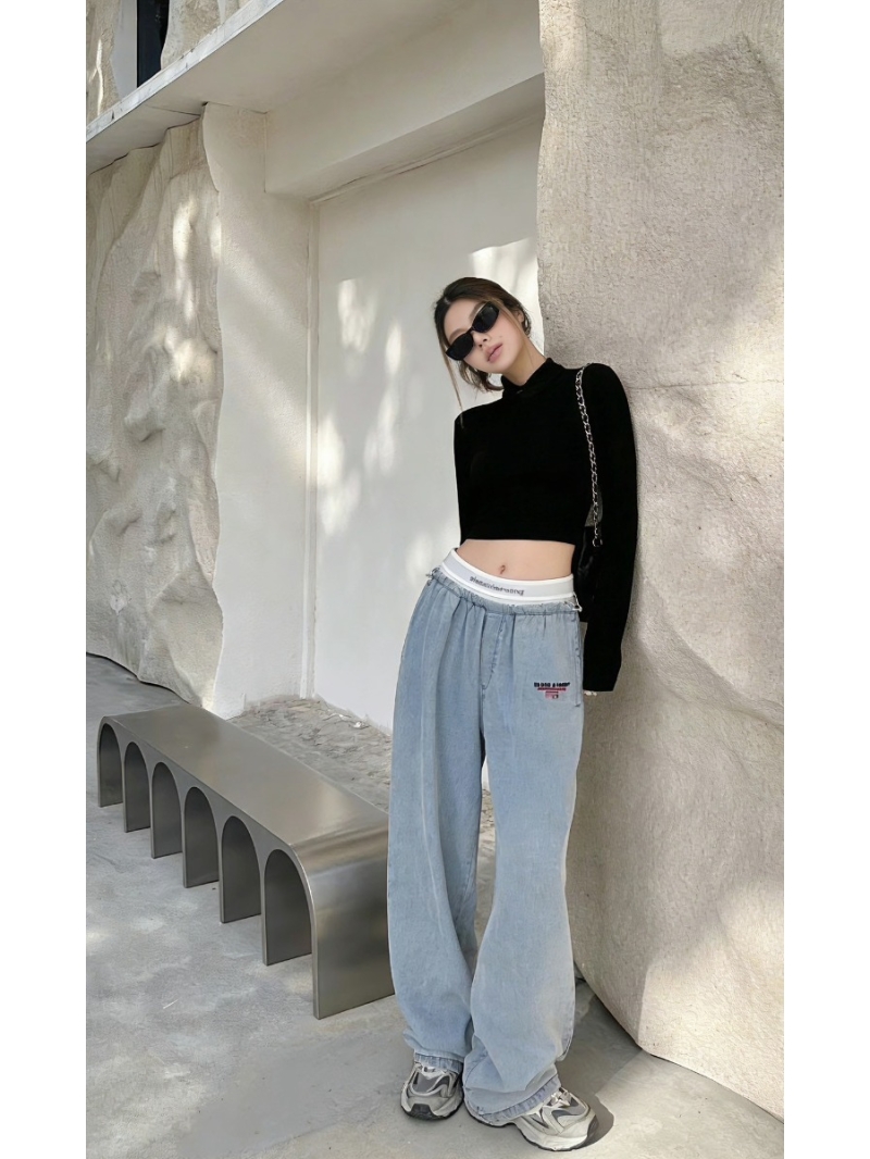 Alexander Wang Layered Waistband Wide-Leg Denim Trousers - Vintage Light Blue