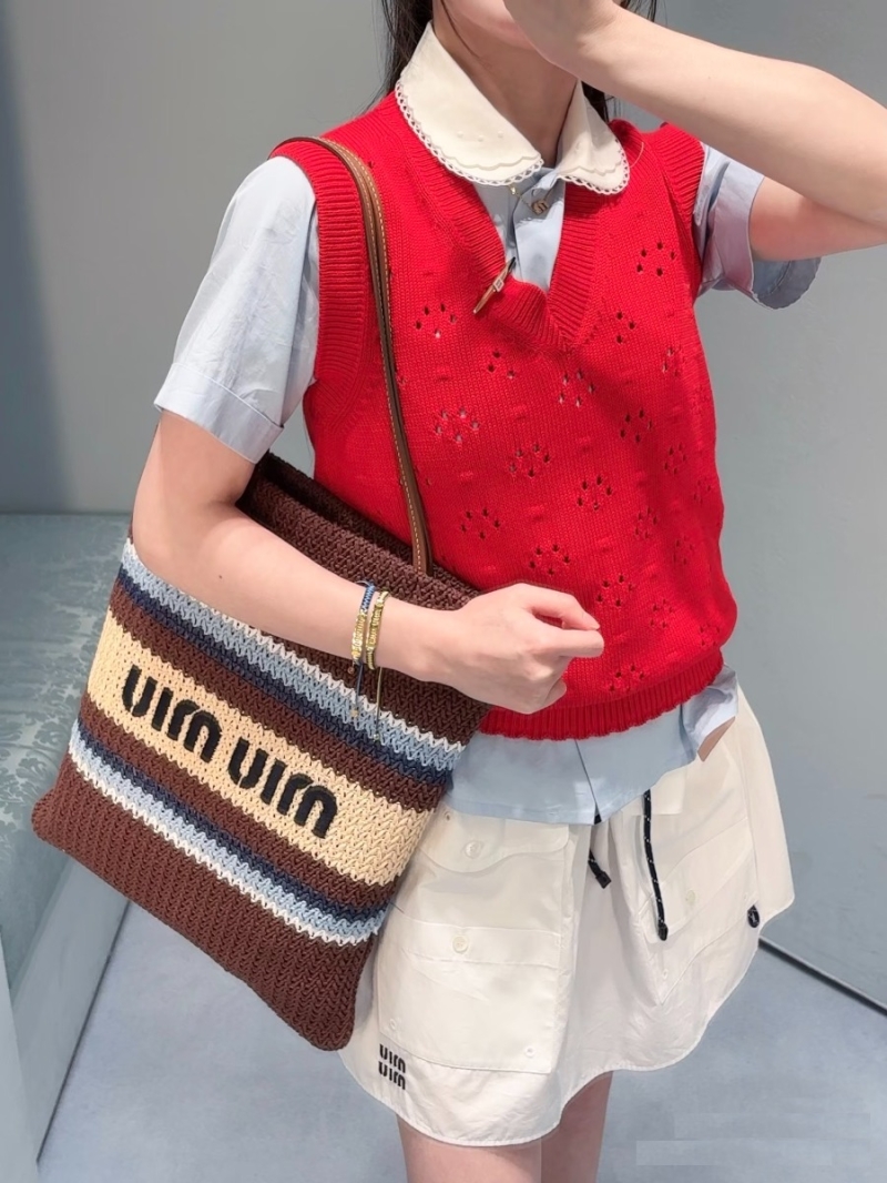 Miu Miu 18-Gauge Pure Cotton Pointelle Knit Vest in Vibrant Red