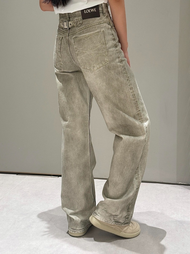 Loewe High-Waisted Straight-Leg Jeans in Light Sand Distressed Cotton