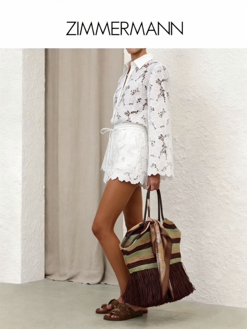 Zimmermann Water-Soluble Cotton Lace Flare-Sleeve Shirt in Pristine White