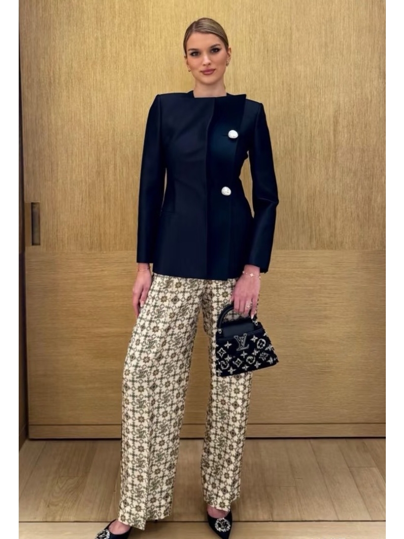 Louis Vuitton 100% Silk Twill Retro Monogram Straight-Leg Trousers