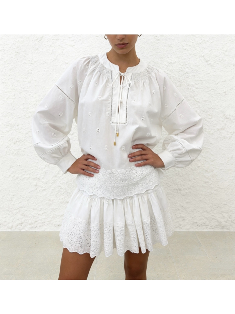 Zimmermann Pure Cotton Broderie Anglaise Lantern Sleeve Blouse in White
