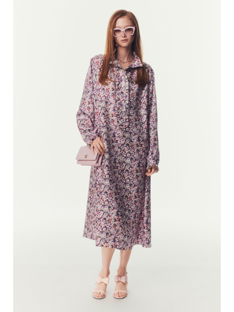 Chanel Sumptuous 100% Silk Crepe de Chine Coco Bird Floral Shirt Dress