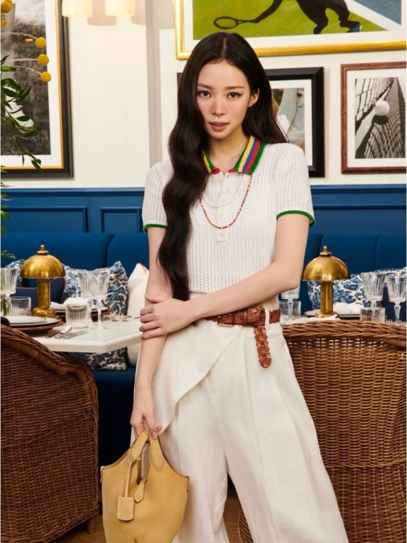 Ralph Lauren Exquisite 100% Cotton Rainbow Striped Open-Knit Polo Top