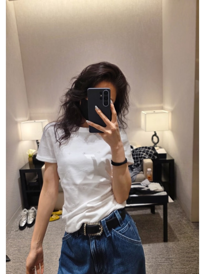 Chanel 26P Collection Pure Cotton Embroidered Short Sleeve T-Shirt