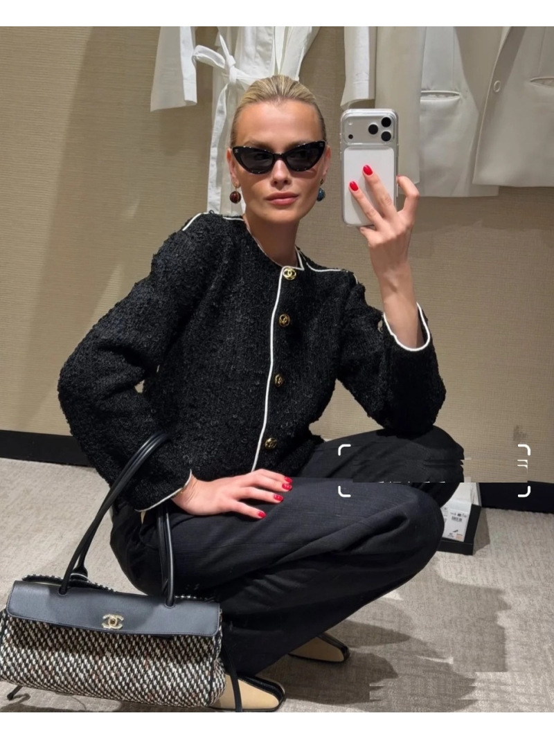 Chanel Signature Boucl&eacute; Knit Cardigan with Gold Double C Buttons Black