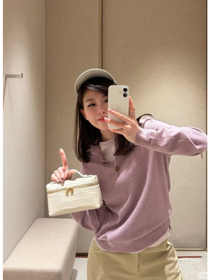 Loro Piana Cashmere Knit Polo Sweater in Dusty Rose