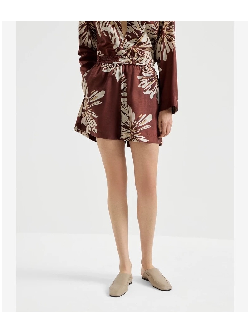 Brunello Cucinelli 100% Mulberry Silk Oriental Floral Vacation Shorts