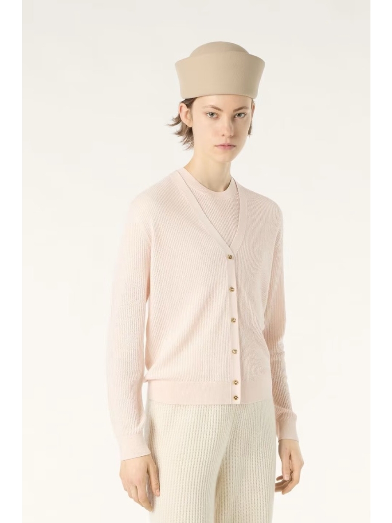 Loro Piana Fine Knit V-Neck Cardigan - Lightweight Sheer Texture - Pale Blush Pink