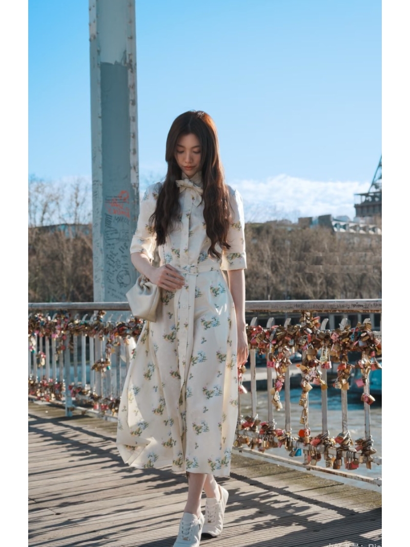 Dior Miss Dior Garden Collection Floral Print 100% Silk Twill Midi Dress