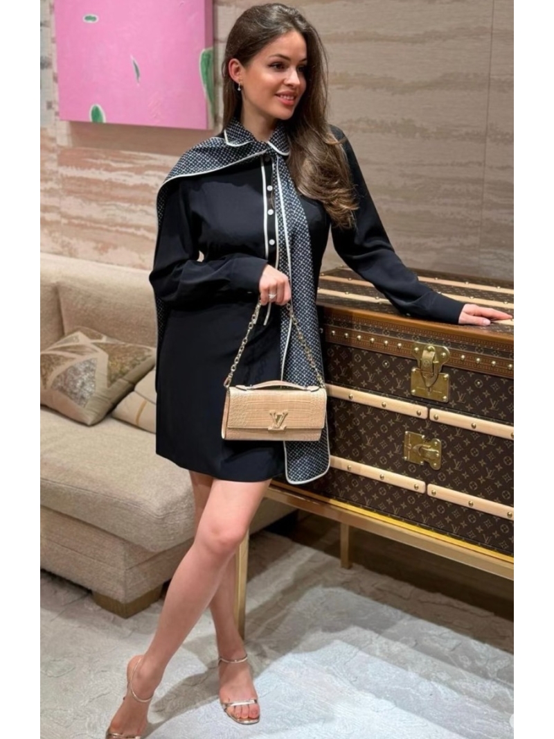 Louis Vuitton Monogram Silk Shirt Dress with Contrast Piping