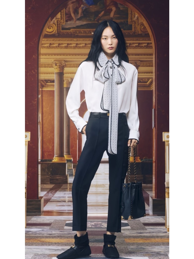 Louis Vuitton Monogram Silk Pussy-Bow Blouse with Contrast Piping