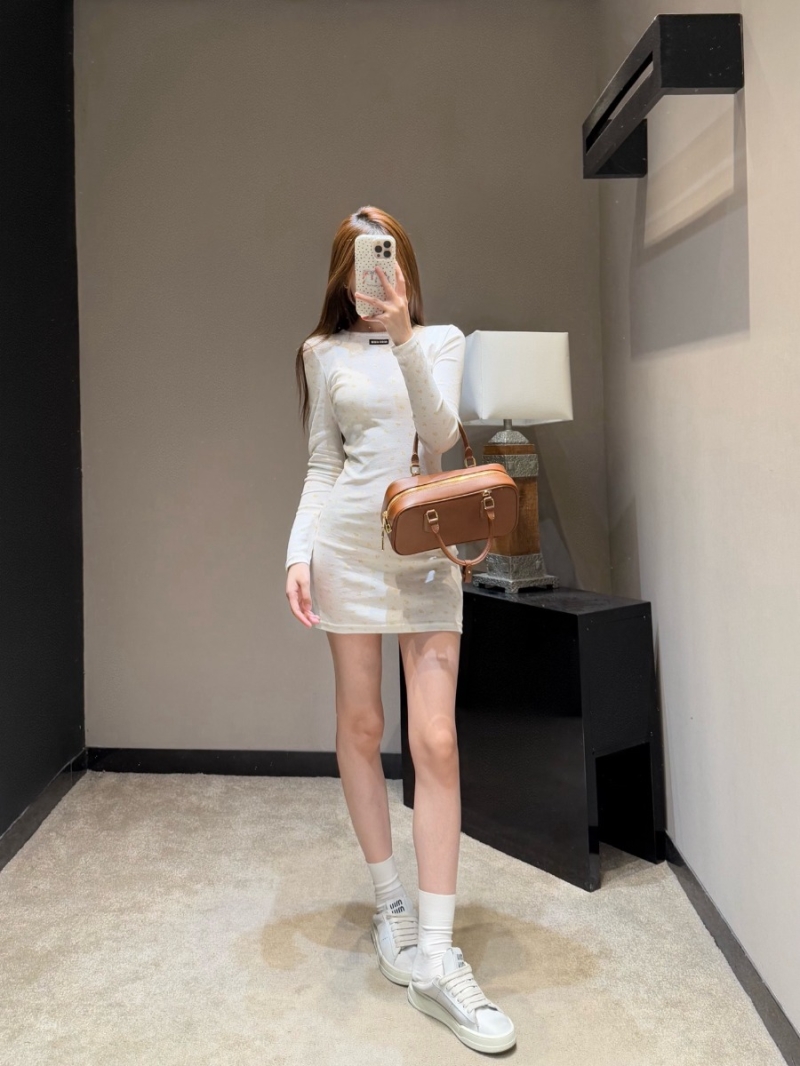 Miu Miu Ditsy Floral Lace-Trimmed Slim Fit Mini Dress in Cream