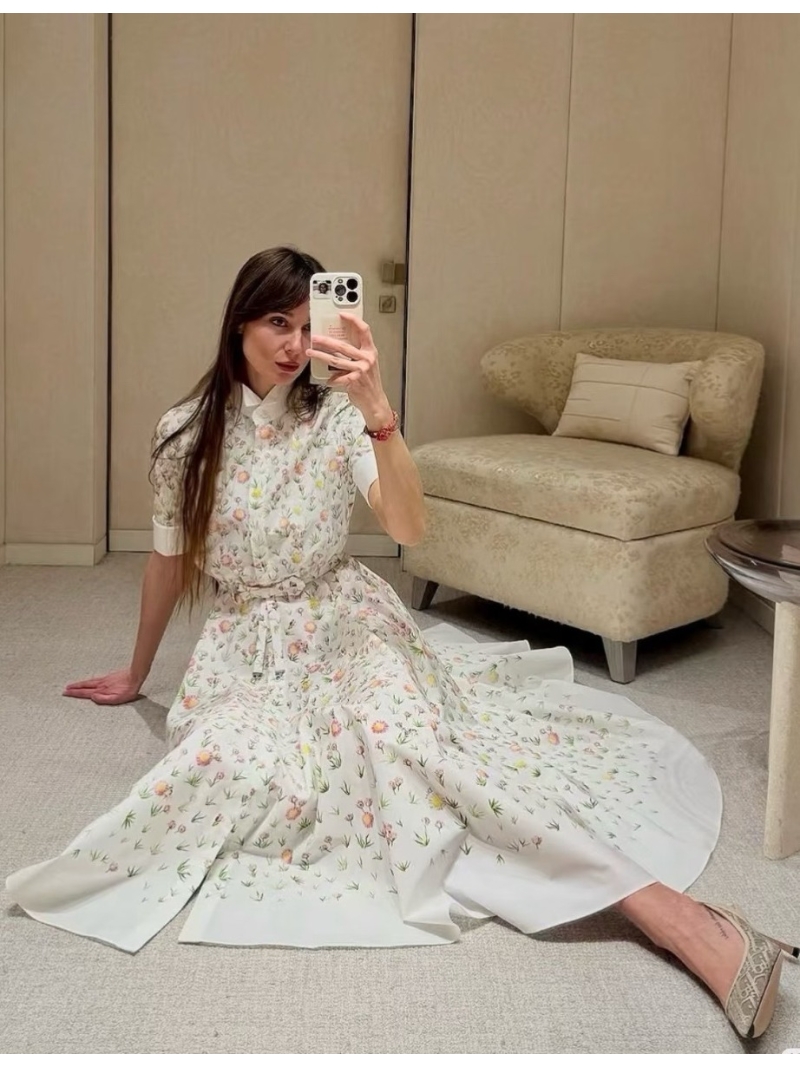 Dior Garden World Cotton Poplin Daisy Print Shirtwaist Maxi Dress