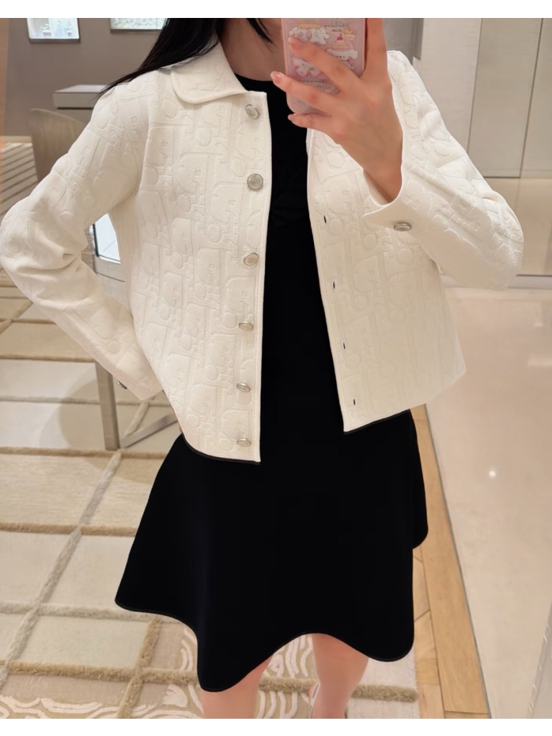 Dior High-Density Swiss-Machine Double-Knit MissDior Cardigan Jacket with Signature CD Shell Buttons in Soft Cream