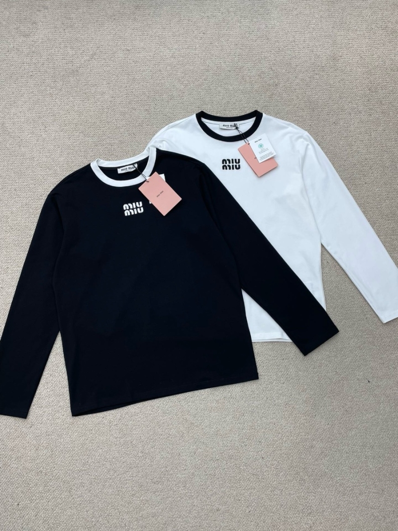 Miu Miu Unisex 25SS Embroidered Logo Long-Sleeve T-Shirt
