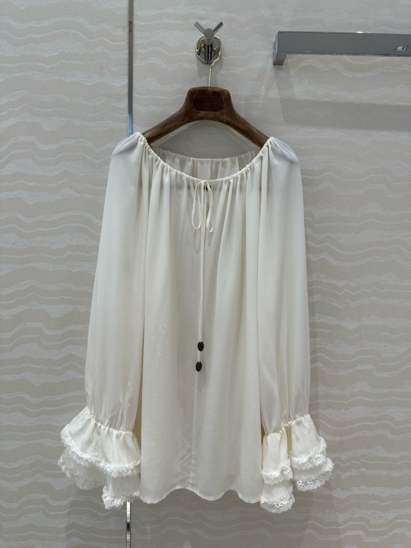 Chloe Luxe Lace Trim Silk Blouse – Elegant and Romantic