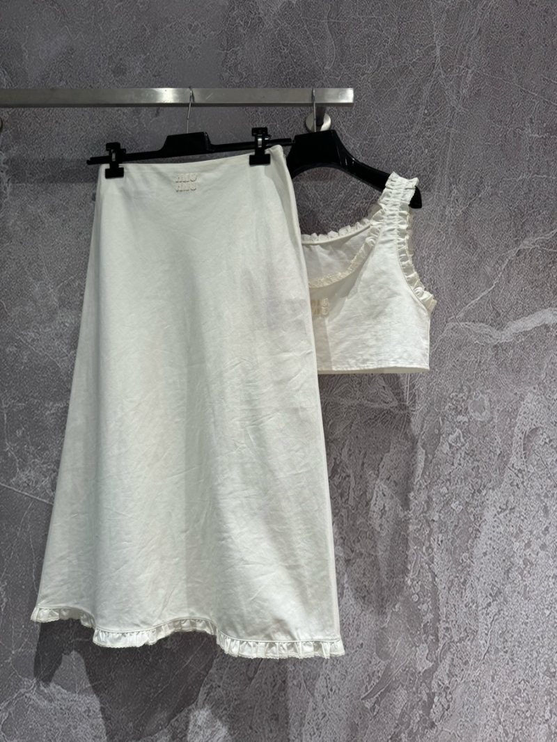 Miu Miu Embroidered Lace Trim Midi Skirt