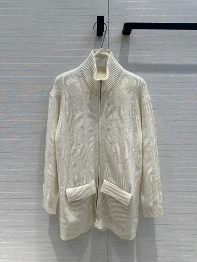 Hermès 24 Autumn Collection Textured Cashmere Zipper Cardigan - White
