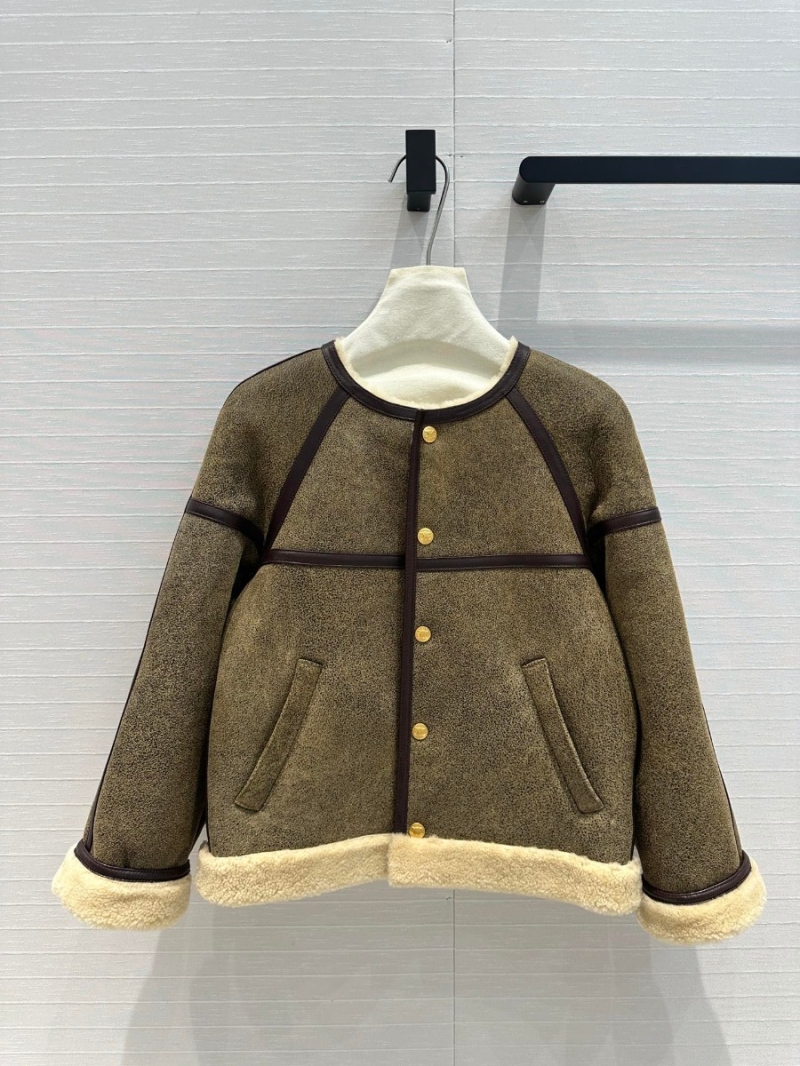 Celine 24 FW Limited Edition Mustard Green Shearling Jacket