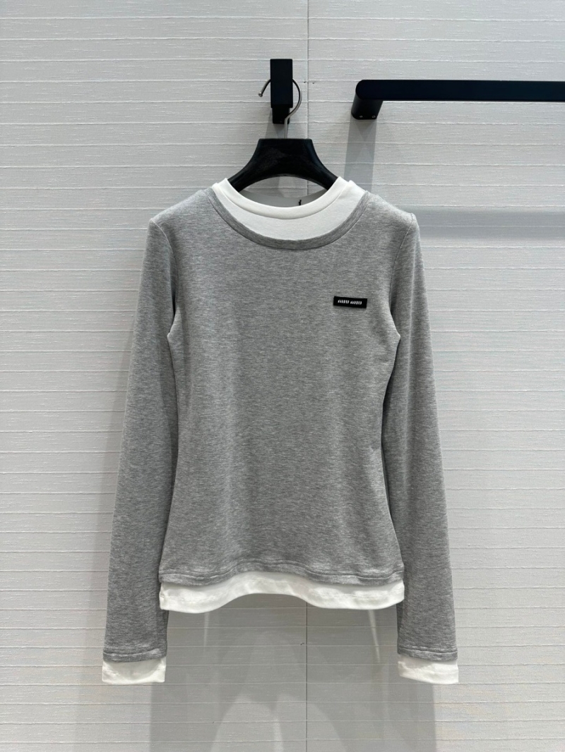 Miu Miu Fall/Winter Collection White Layered Long-Sleeve T-Shirt in Gray 