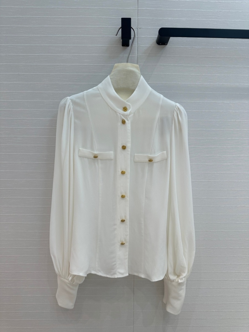 Zimmerman 24 SS Collection. Vintage Gold-Buckle Stand Collar Shirt. White