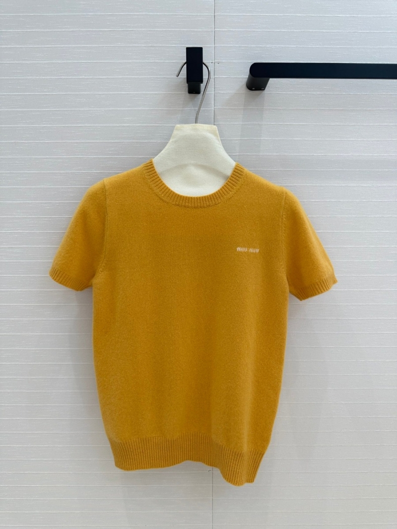 Miu Miu 24 Pre-Fall Collection Bold Letter Cashmere Short-Sleeve Sweater - Pineapple Yellow