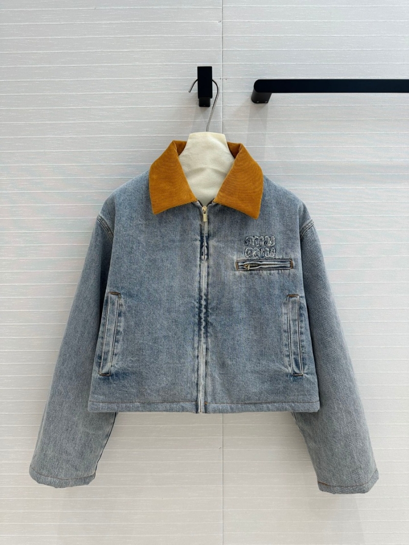 Miu Miu Fall Collection Corduroy Collar Denim Jacket - Light Blue