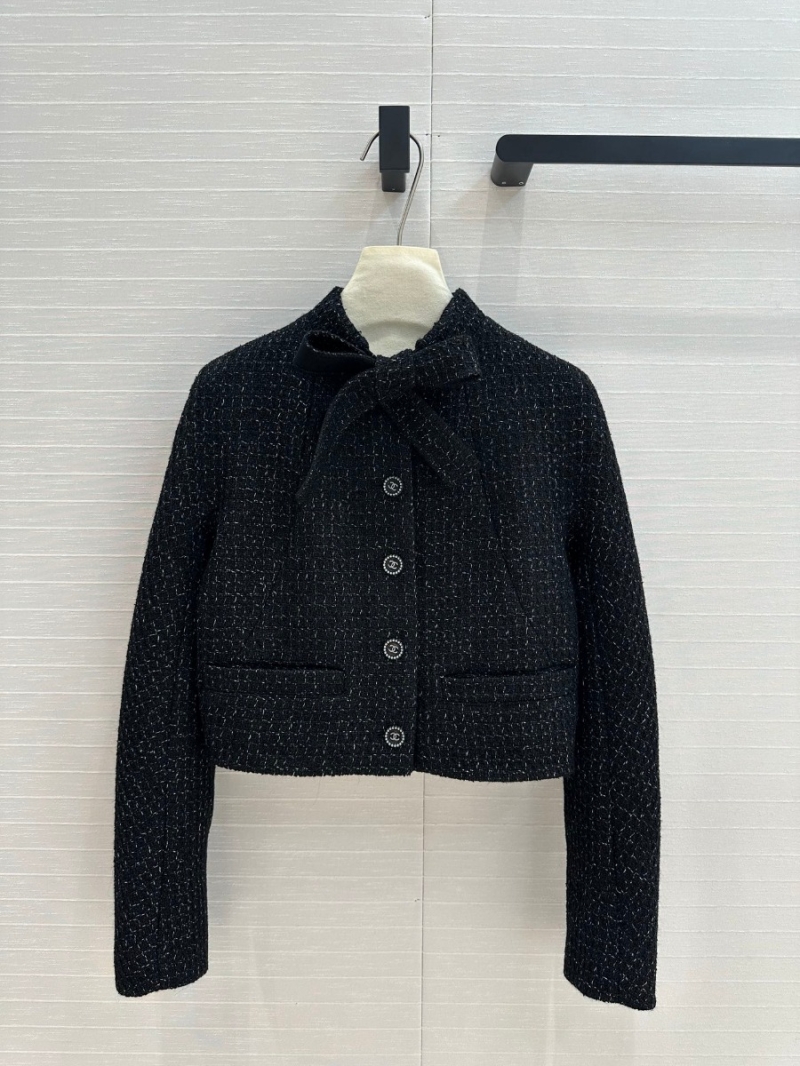 Chanel 24B Collection Elegant Bow-Tie Black Tweed Jacketwith Silk Lining