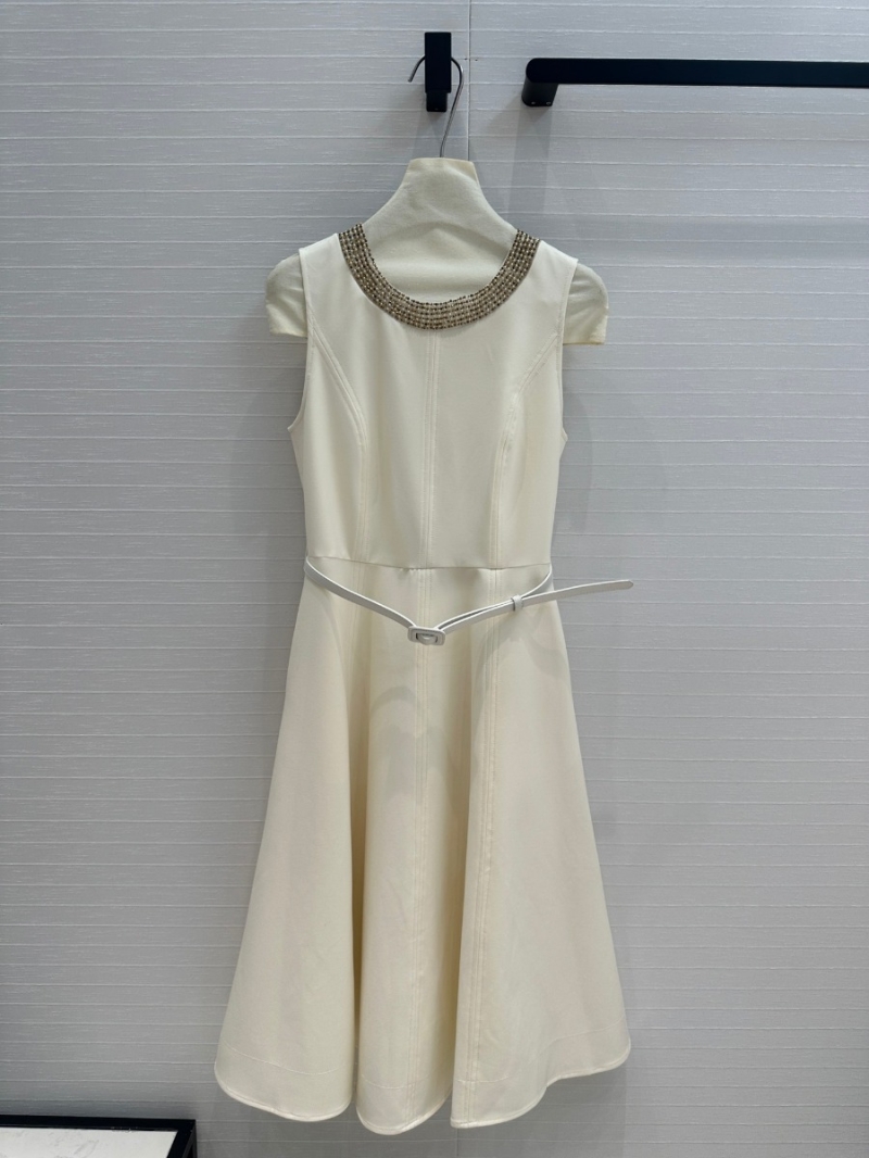 Dior Early Fall Collection Embellished Neckline Sleeveless Wool-Silk Dress - Ivory