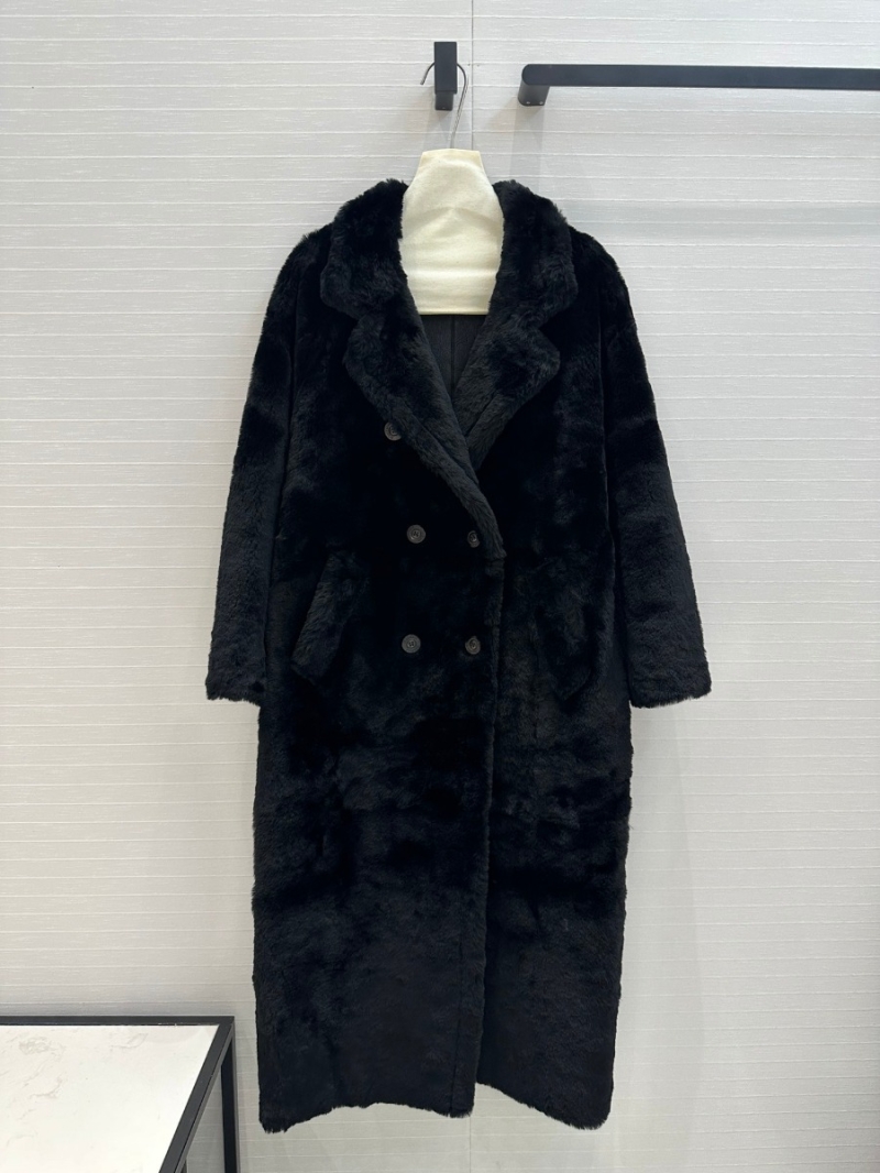 Max Mara Show Collection Plush Shearling Coat - Black