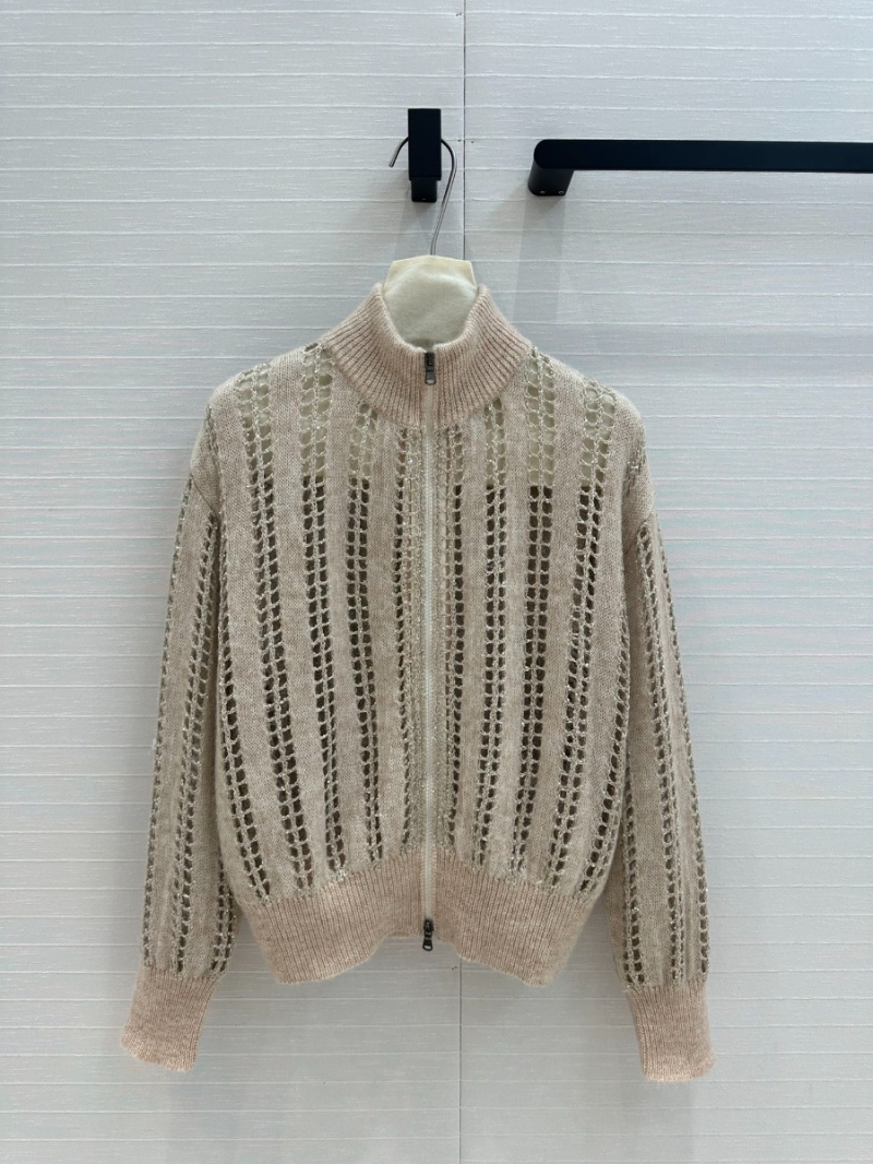 Brunello Cucinelli Wool and mohair dazzling net cardigan creme