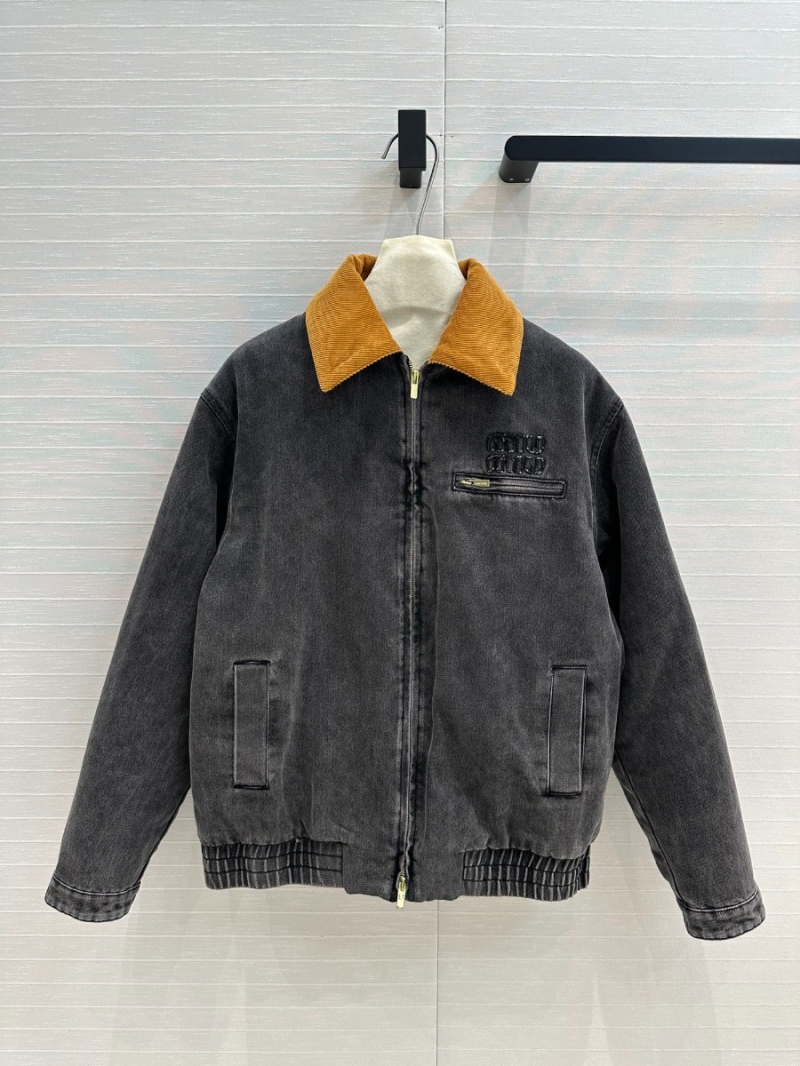 Miu Miu 24FW OS Corduroy Collar Denim Jacket Grey
